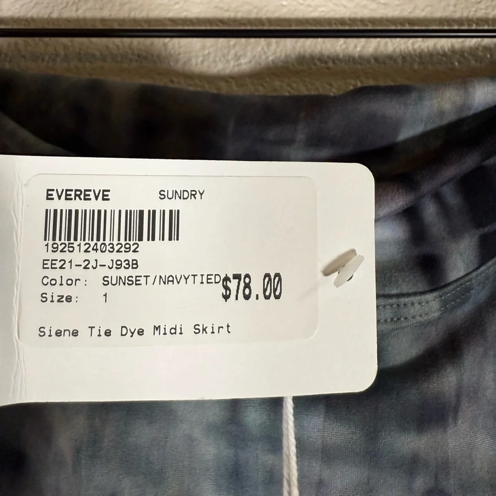 NWT Sundry Evereve Siene Tie Dye Midi Skirt Sunset Navy size Small R25 - Picture 8 of 11